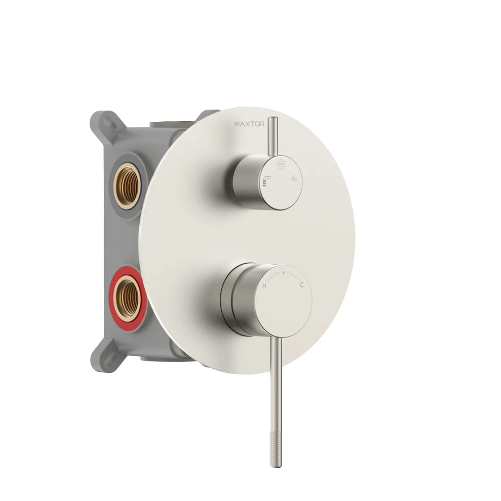 Circular 3 Way Wall Concealed Shower Mixer with Trim Plate Solid Brass-MT613004 Brushed Nickel