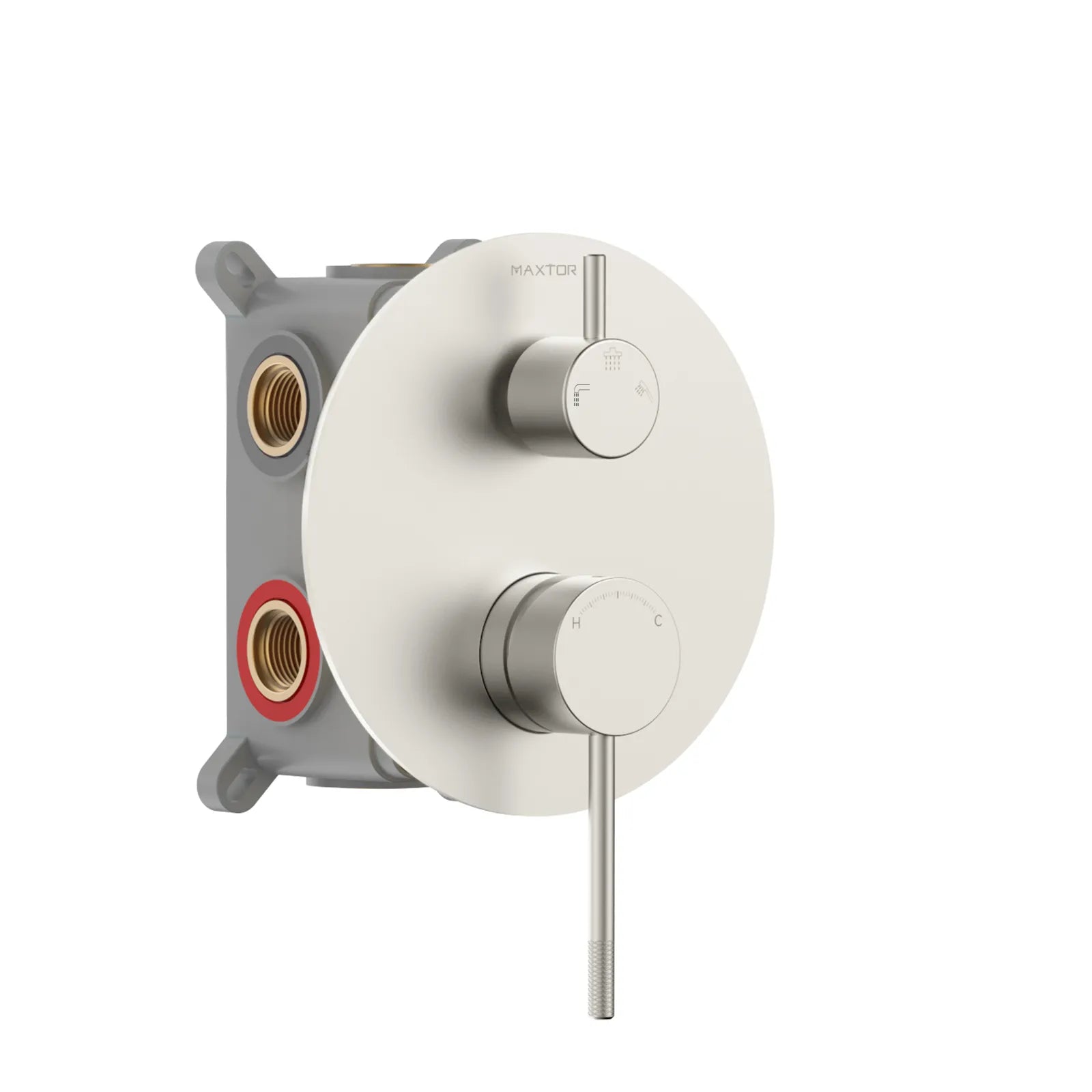Circular 3 Way Wall Concealed Shower Mixer with Trim Plate Solid Brass-MT613004 Brushed Nickel