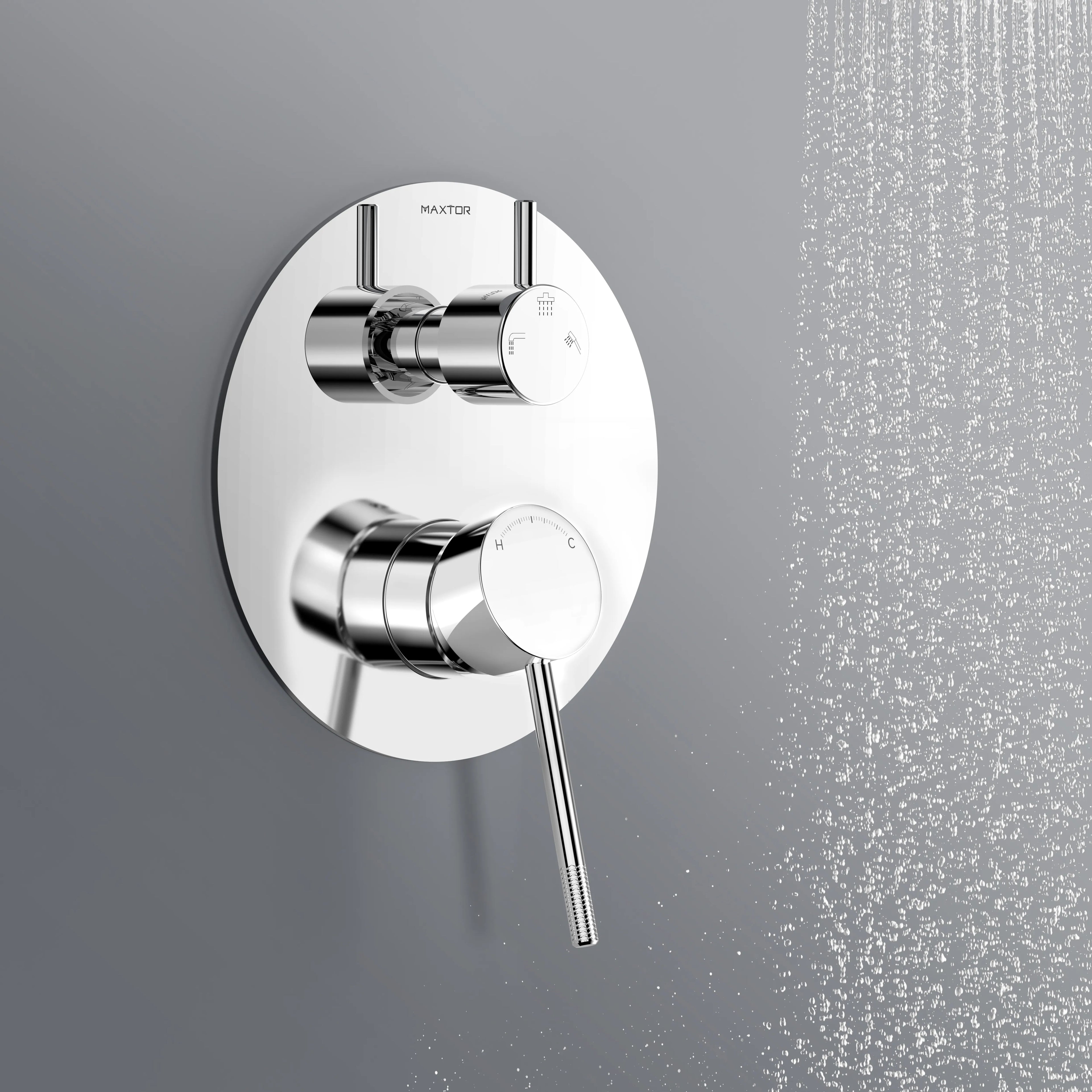Circular 3 Way Wall Concealed Shower Mixer with Trim Plate Solid Brass-MT613004