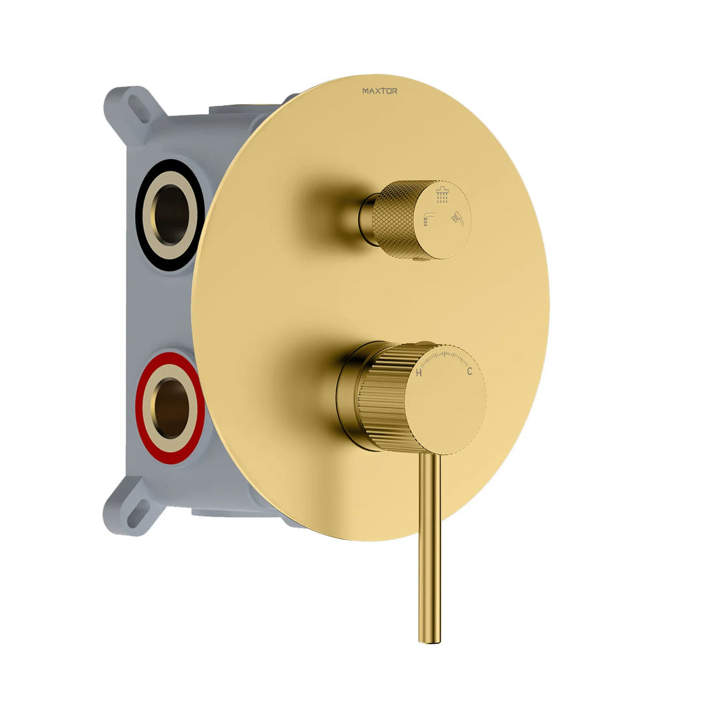 X-Circular 3 Way Wall Concealed Shower Mixer Valve – With Rough In Box & Round Trim Kit – MT613031 Brushed Gold