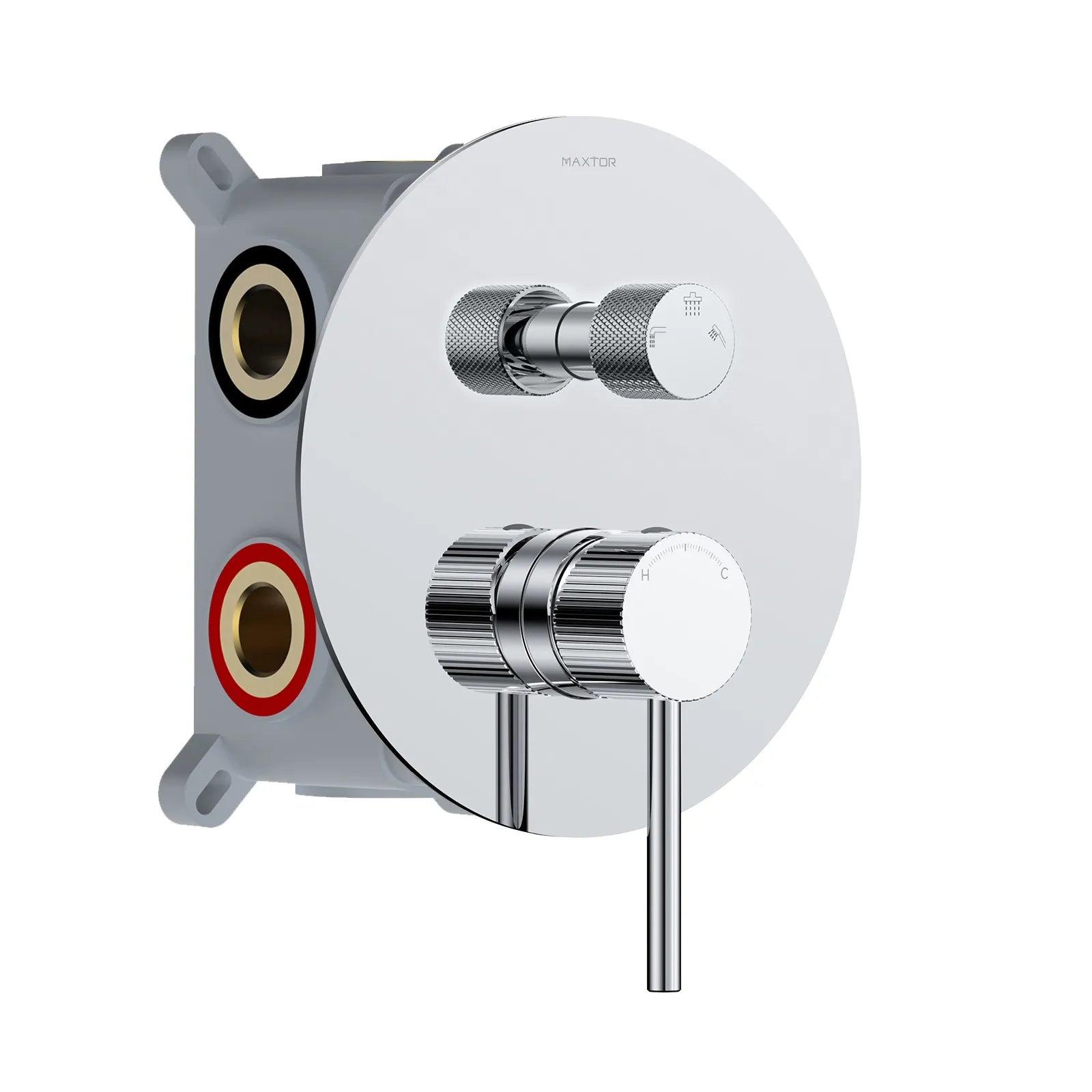 X-Circular 3 Way Wall Concealed Shower Mixer Valve – With Rough In Box & Round Trim Kit – MT613031 Chrome