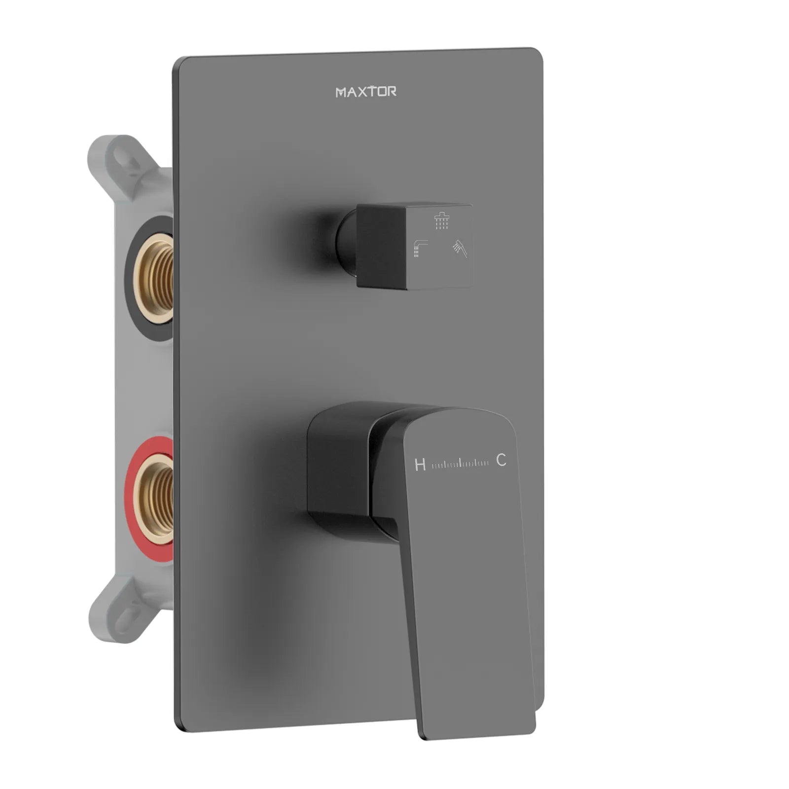 3 Way Concealed Shower Mixer Valve with Box & Trim Plate | MAXTOR--MT613065 Brushed Gun Metal