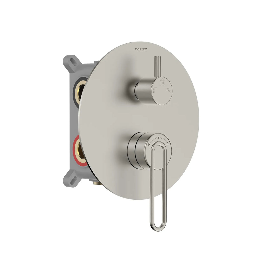 3-Way Wall Concealed Shower Faucet Mixer Valve with Box & Round Trim Plate – MT613069 Brushed Nickel