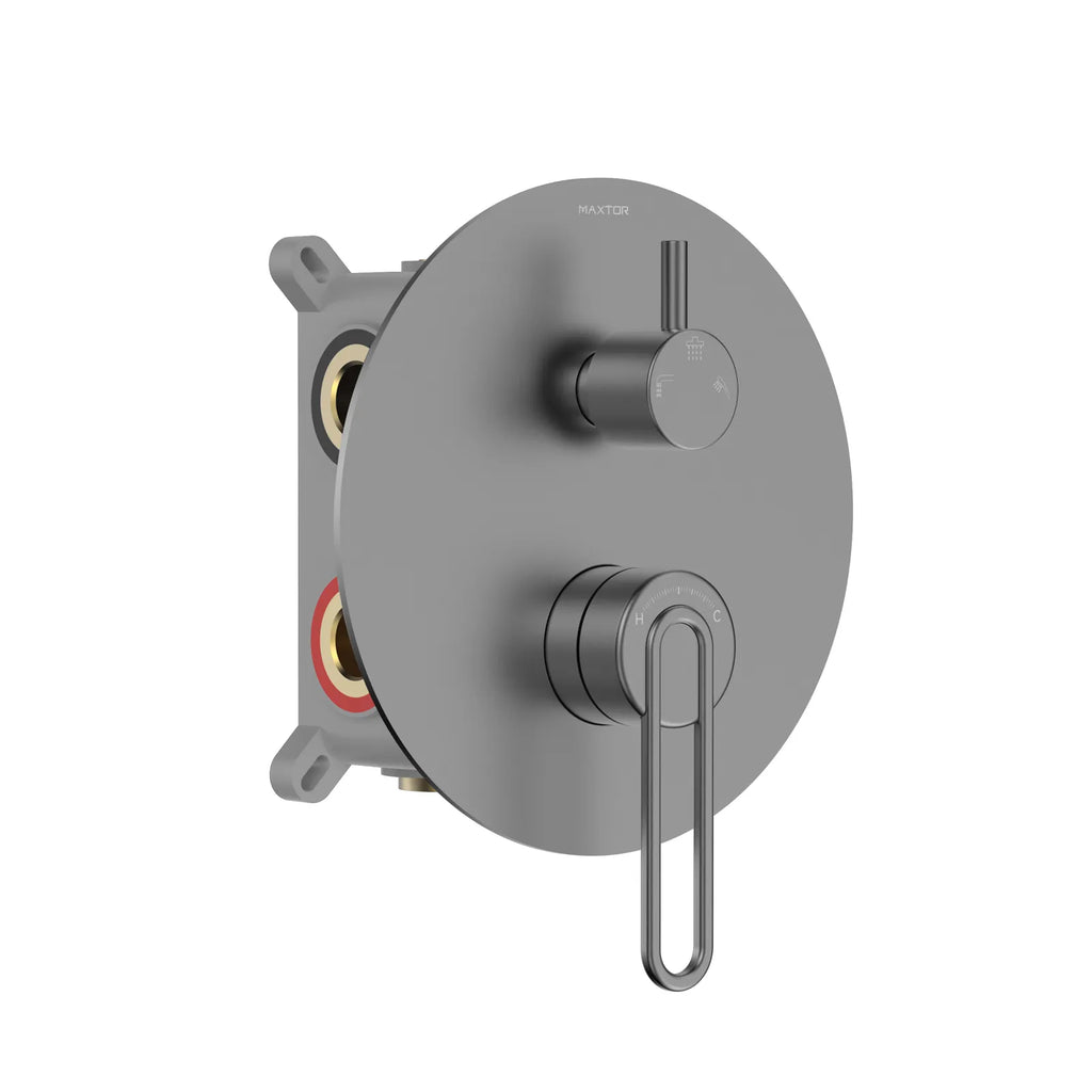 3-Way Wall Concealed Shower Faucet Mixer Valve with Box & Round Trim Plate – MT613069 Brushed Gun Metal