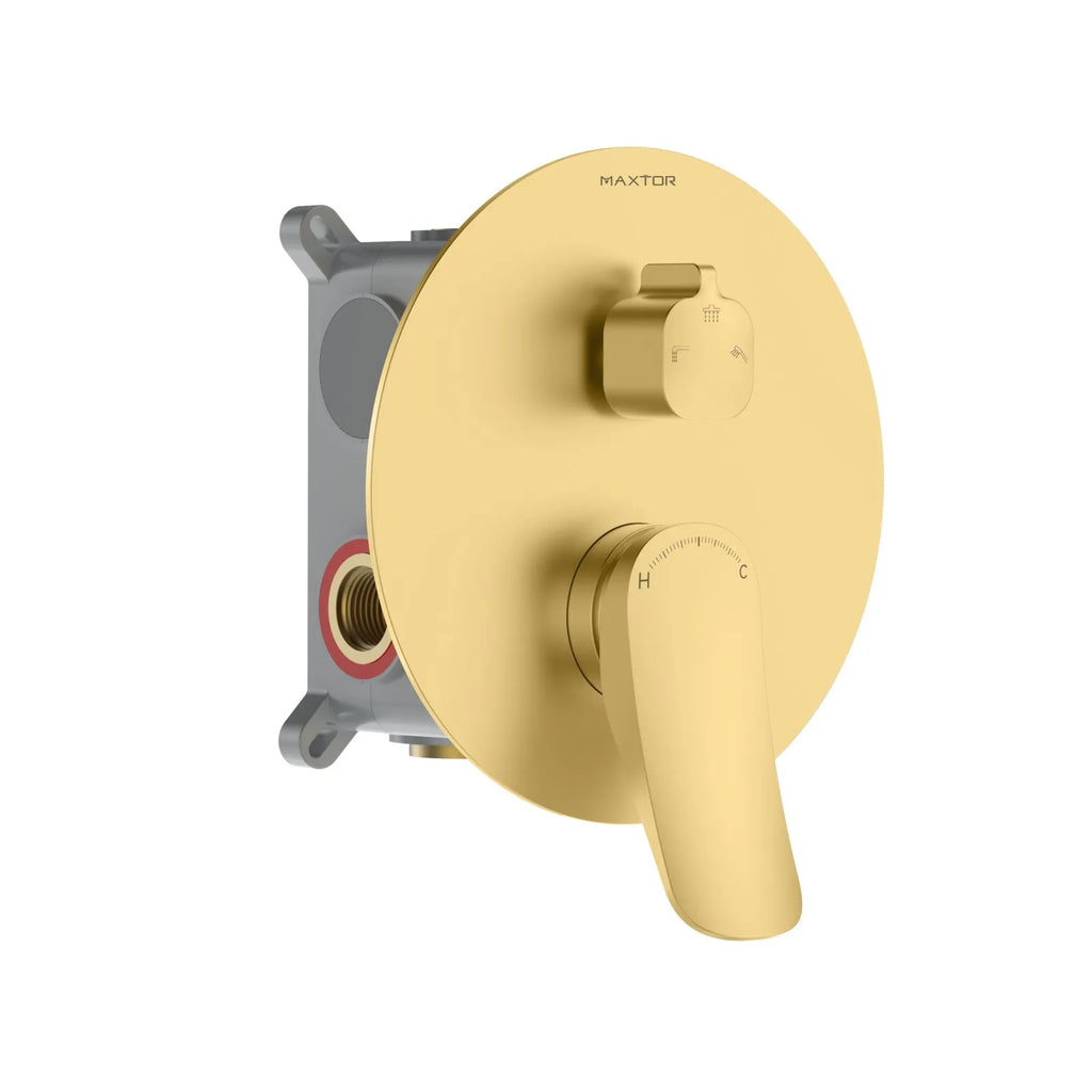 3 Way Concealed Shower Mixer Valve with Easy Plumbing Box – Shower Valve with Trim Plate – MT613076 Brushed Gold