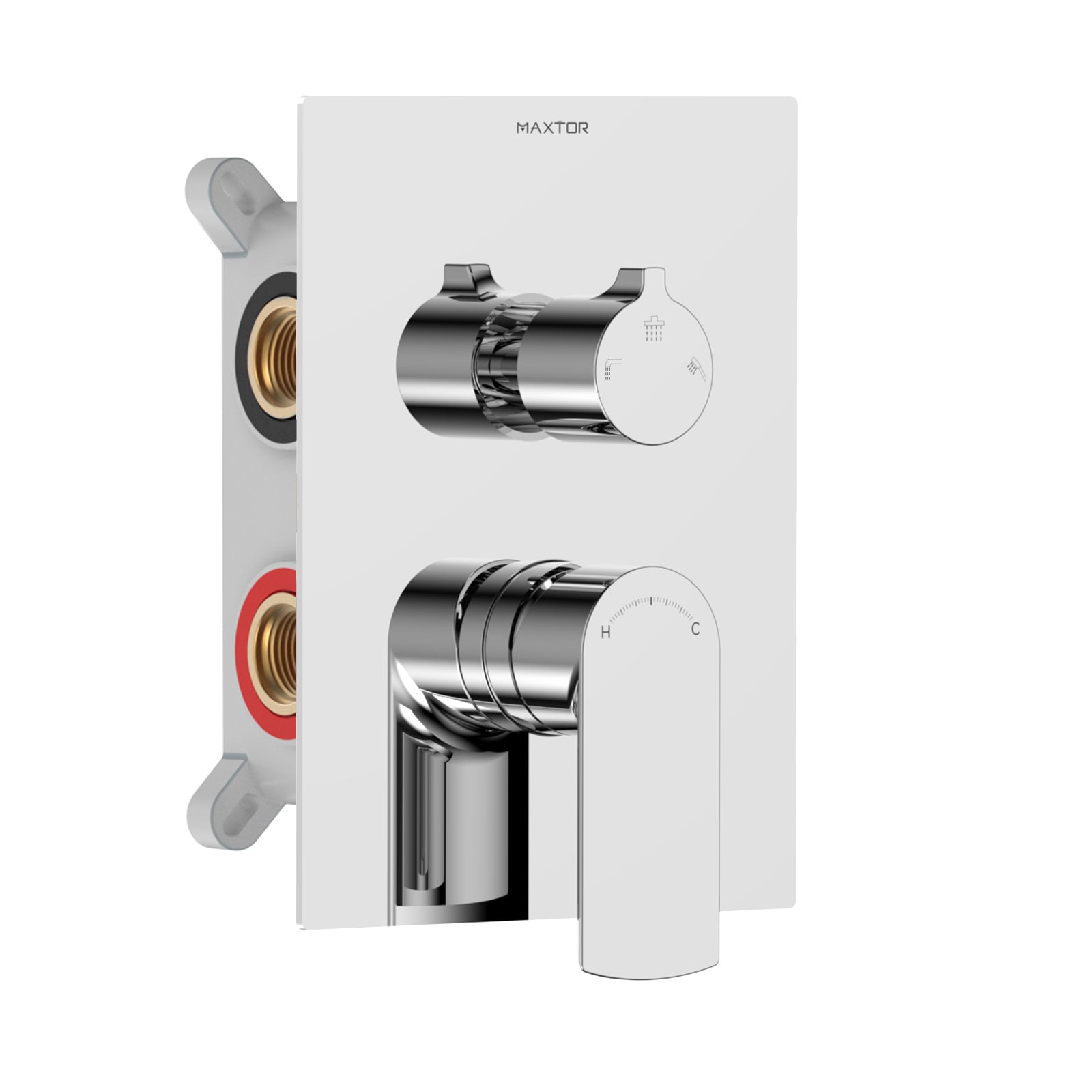 Maxtor 3-Way Brass Concealed Shower Valve with box and trim plate-MT613103 Chrome