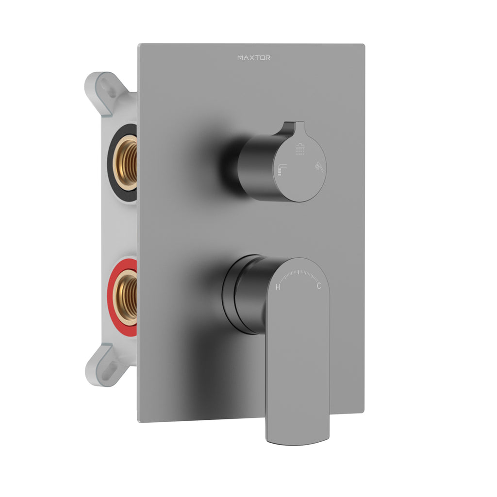 Maxtor 3-Way Brass Concealed Shower Valve with box and trim plate-MT613103 Brushed Gun Metal