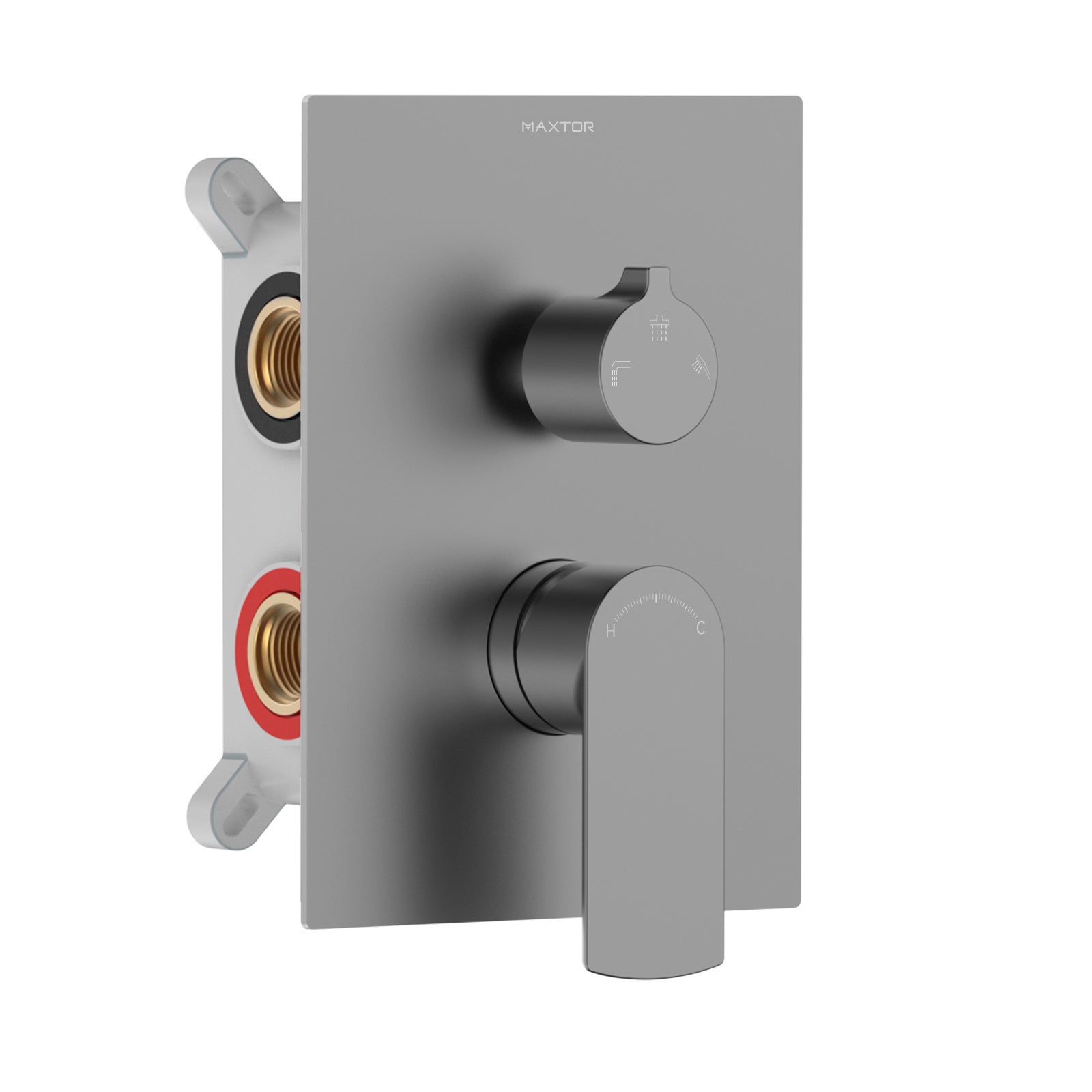Maxtor 3-Way Brass Concealed Shower Valve with box and trim plate-MT613103 Brushed Gun Metal