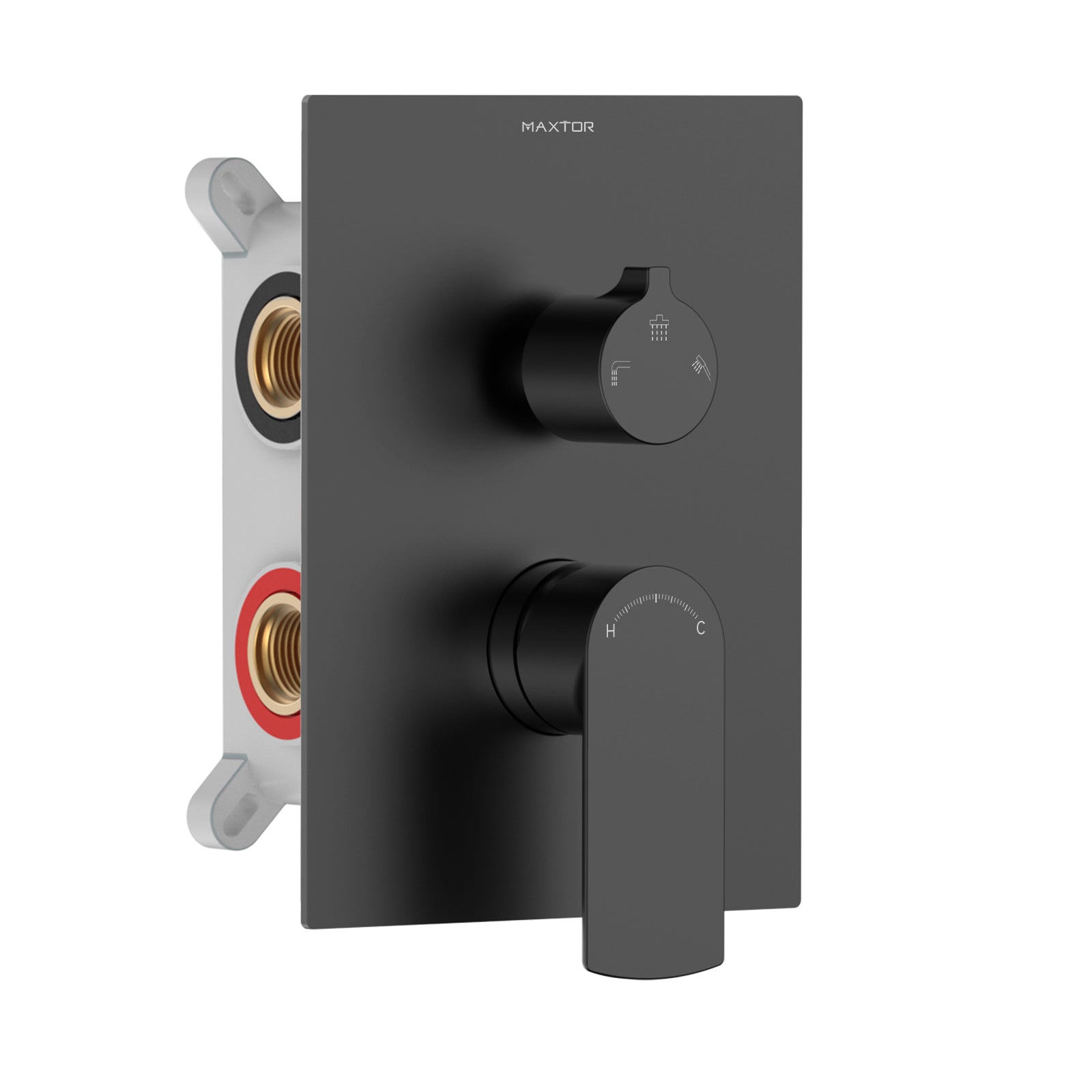 Maxtor 3-Way Brass Concealed Shower Valve with box and trim plate-MT613103 Matte Black