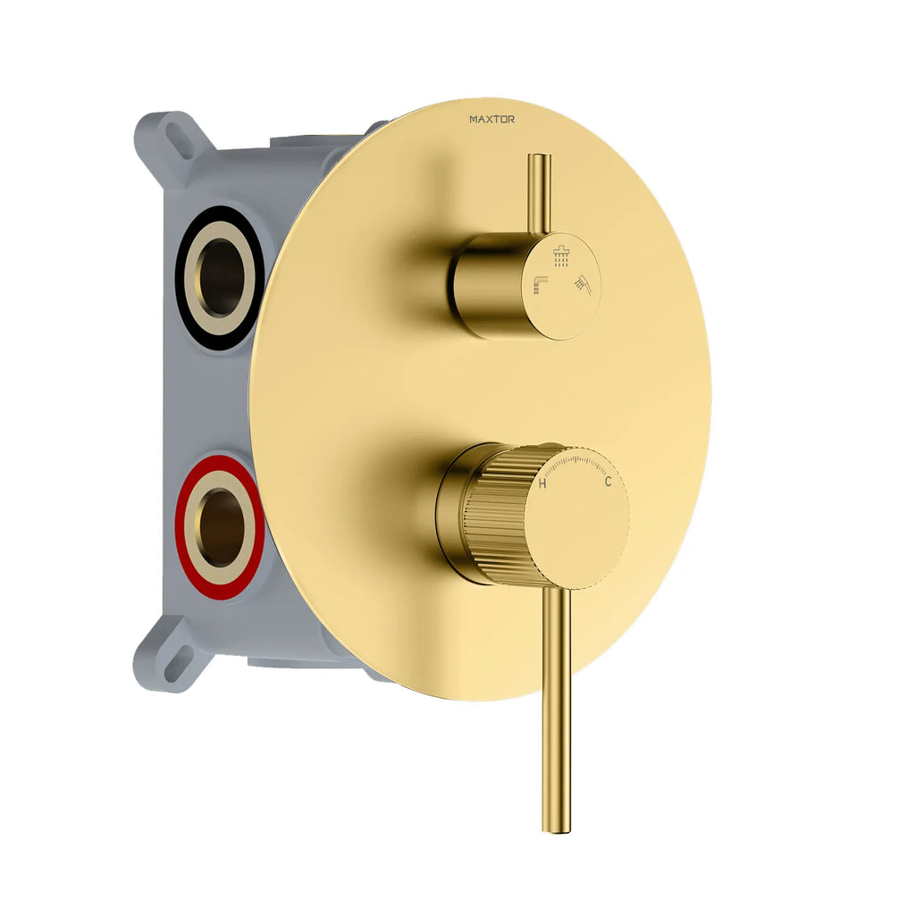 X-Circular 3 Way Wall Concealed Shower Mixer Valve with Box and Round Trim Kit-MT613131 Brushed Gold