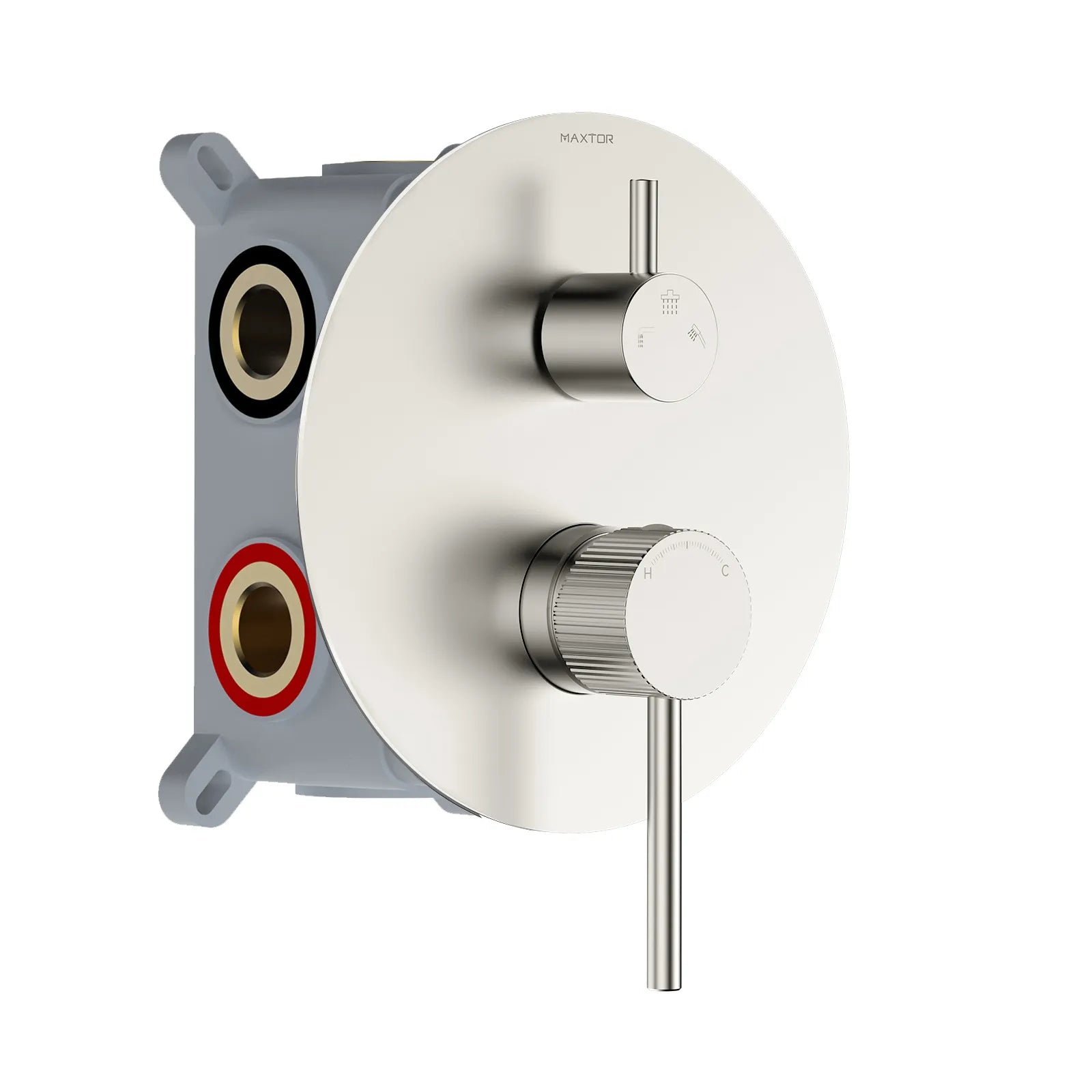 X-Circular 3 Way Wall Concealed Shower Mixer Valve with Box and Round Trim Kit-MT613131 Brushed Nickel