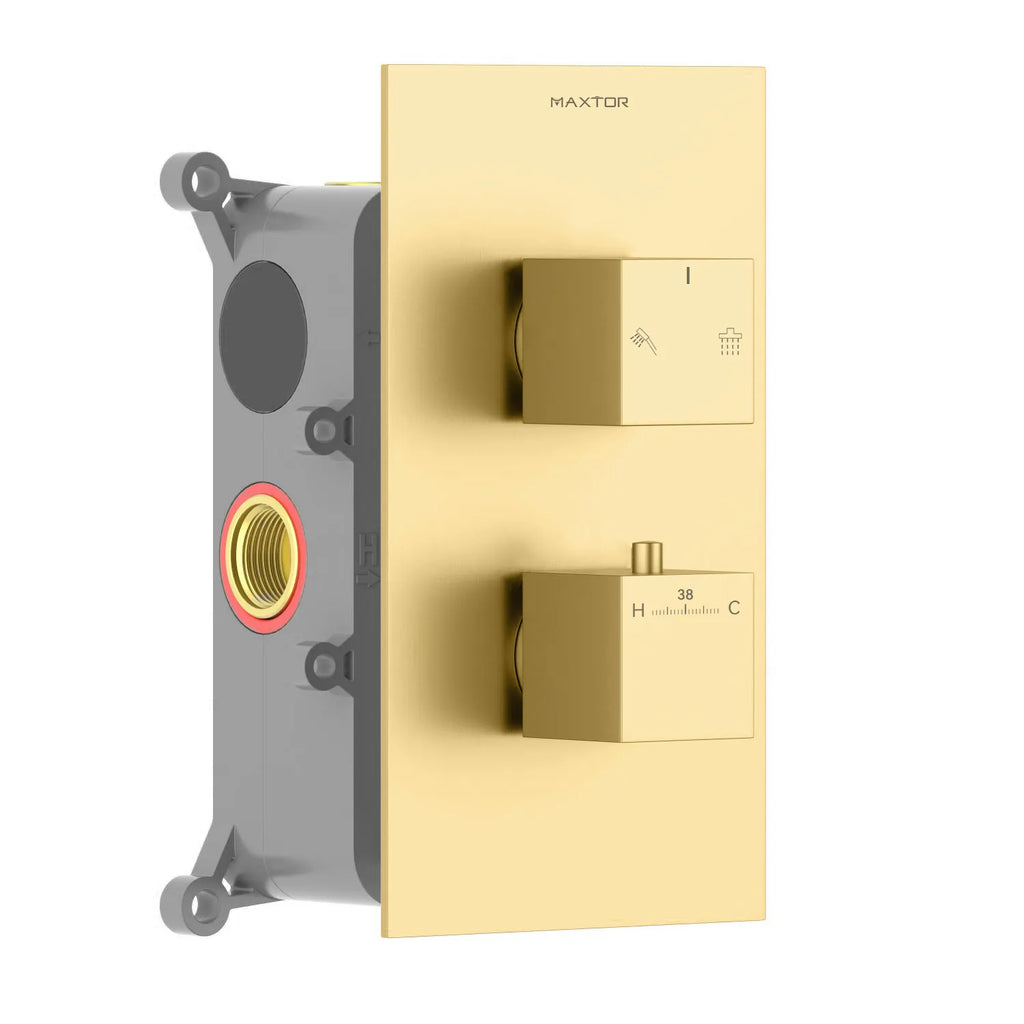 2 Way Thermostatic Square Wall Concealed Shower Valve with Trim Plate MT712100 Brushed Gold