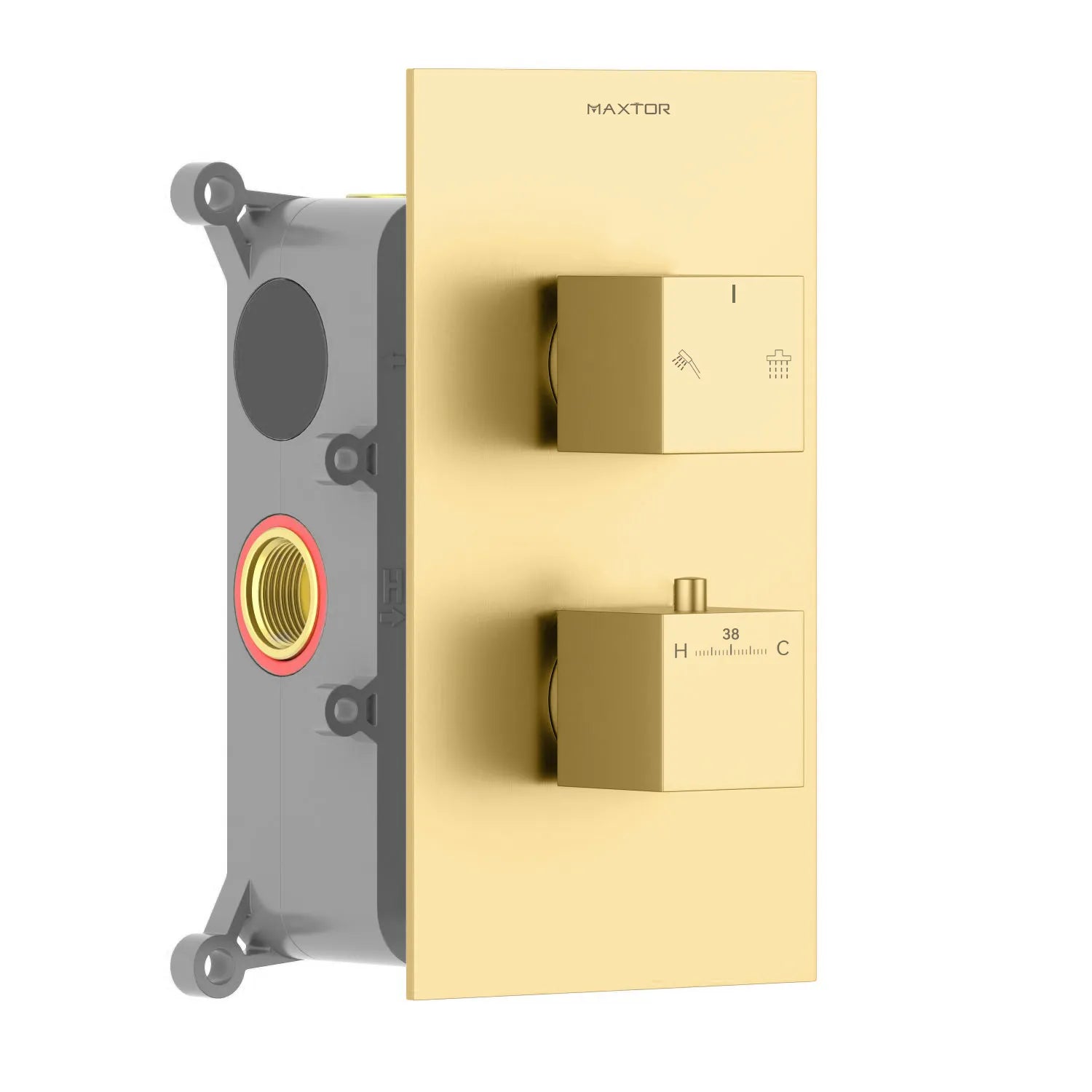 2 Way Thermostatic Square Wall Concealed Shower Valve with Trim Plate MT712100 Brushed Gold