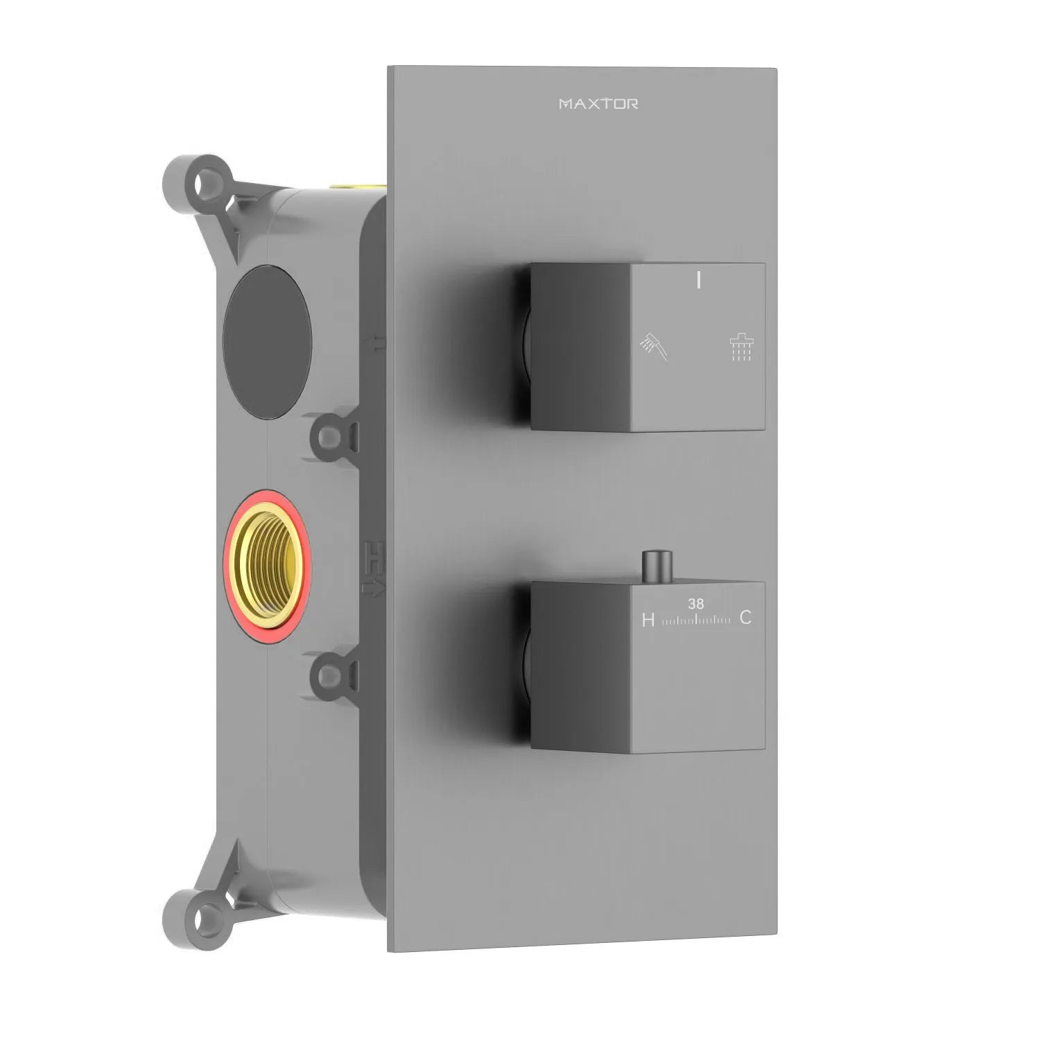 2 Way Thermostatic Square Wall Concealed Shower Valve with Trim Plate MT712100 Brushed Gun Metal
