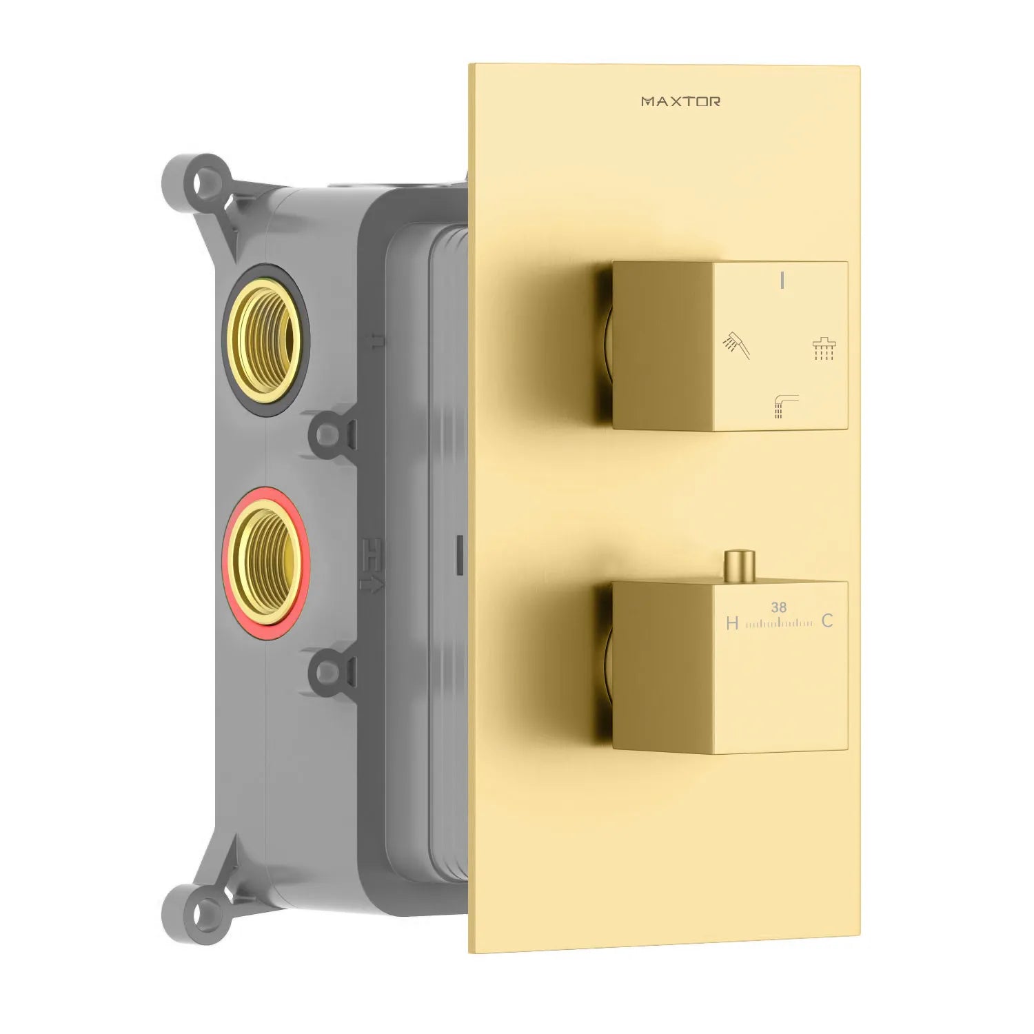 Square 3 Way Thermostatic Wall Concealed Shower Valve with Trim Plate-MT712100 Brushed Gold