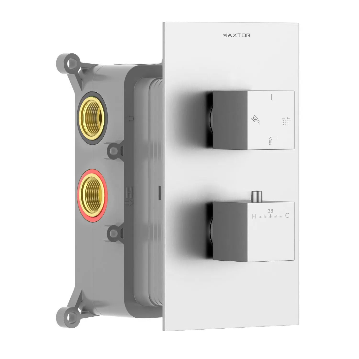 Square 3 Way Thermostatic Wall Concealed Shower Valve with Trim Plate-MT712100 Brushed Nickel
