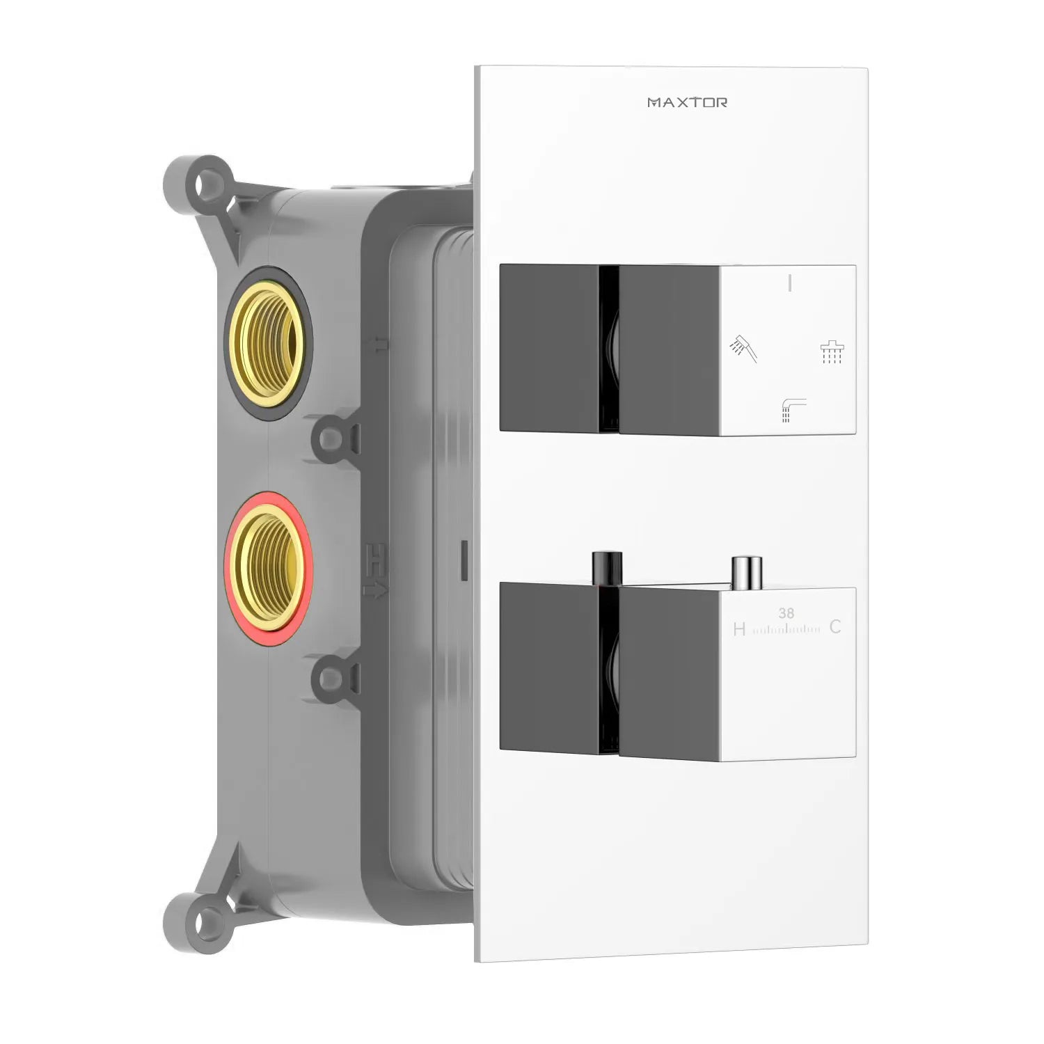 Square 3 Way Thermostatic Wall Concealed Shower Valve with Trim Plate-MT712100 Chrome