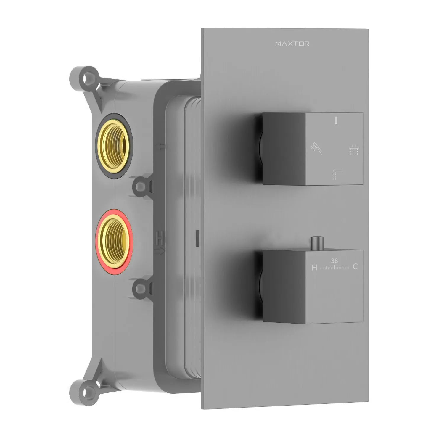 Square 3 Way Thermostatic Wall Concealed Shower Valve with Trim Plate-MT712100 Brushed Gun Metal