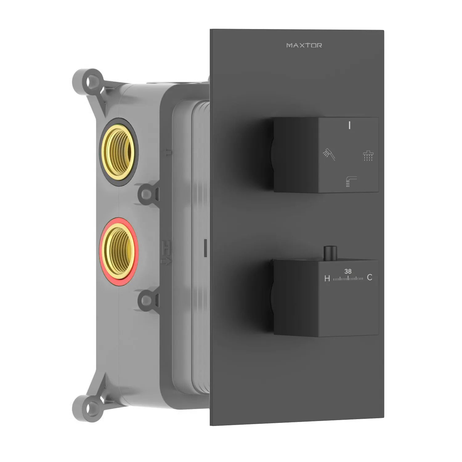 Square 3 Way Thermostatic Wall Concealed Shower Valve with Trim Plate-MT712100 Matte Black