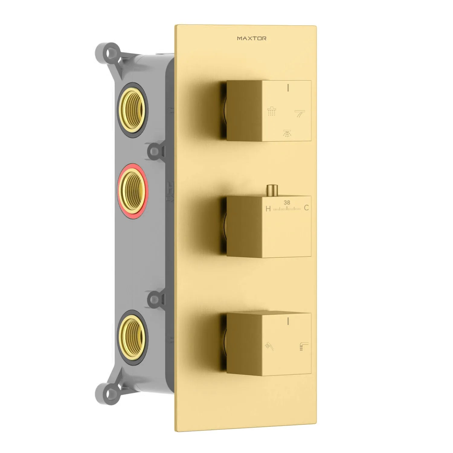 MAXTOR Square Themostatic Shower Faucet 5 Way MT715000 Brushed Gold