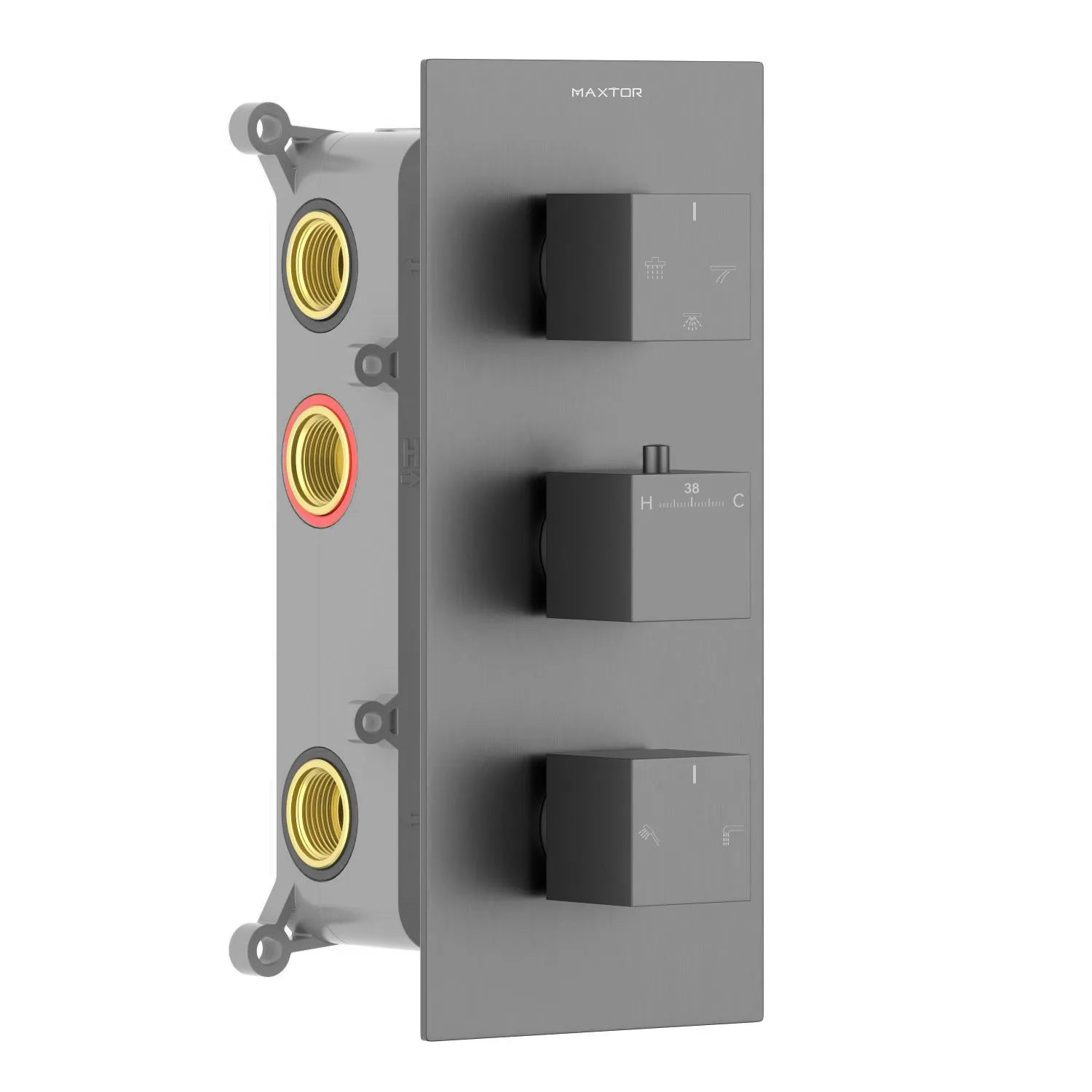 MAXTOR Square Themostatic Shower Faucet 5 Way MT715000 Brushed Gun Metal