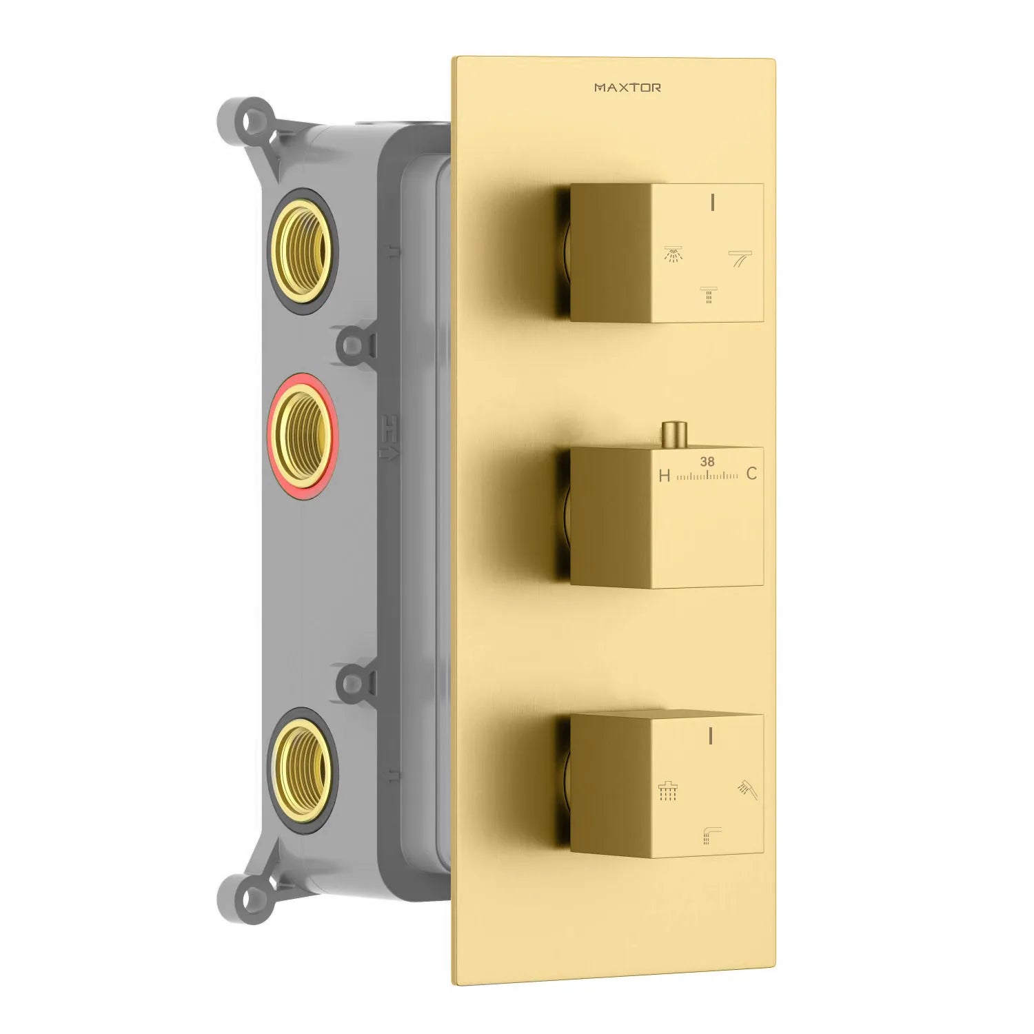 Square Thermostatic Shower Mixer With Diverter & Trim Kit MT716000 Brushed Gold