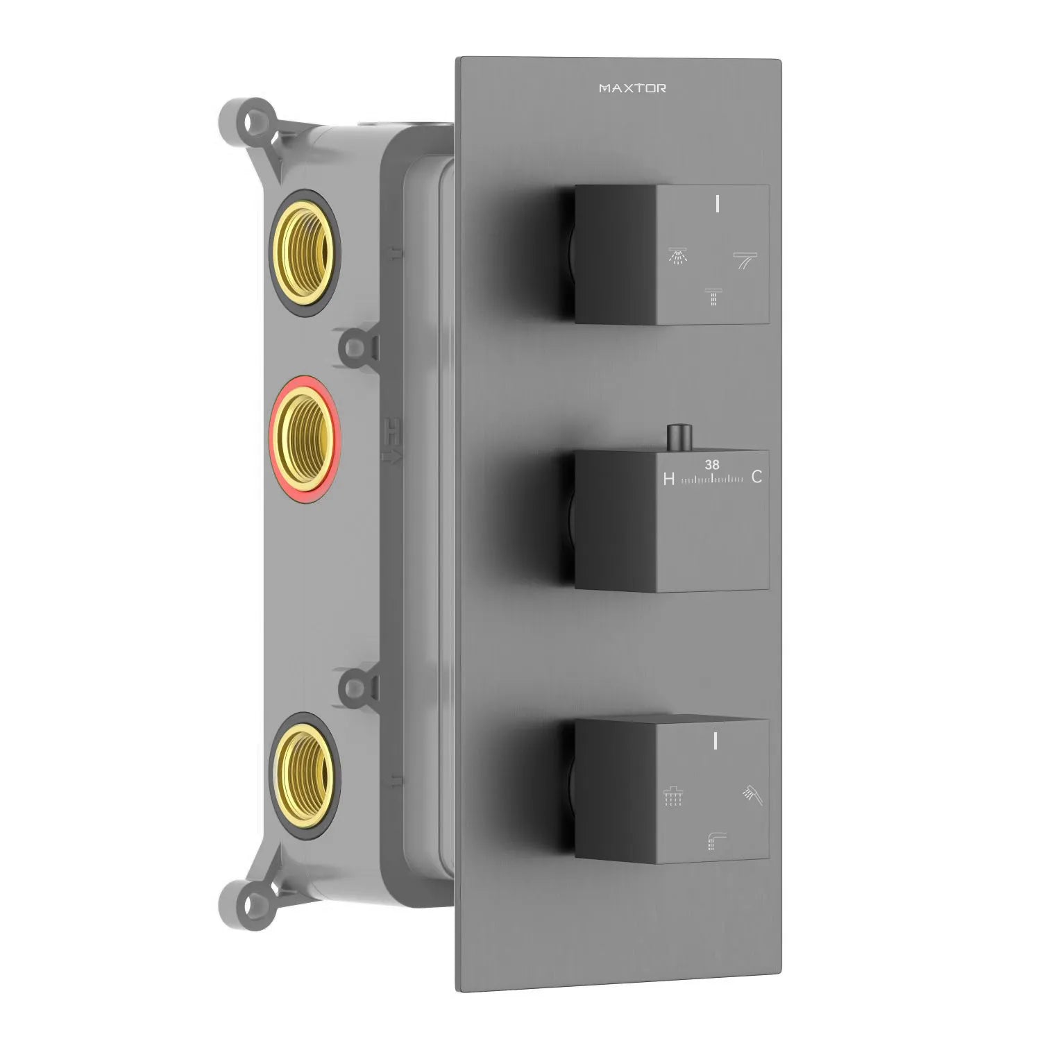 Square Thermostatic Shower Mixer With Diverter & Trim Kit MT716000 Brushed Gun Metal