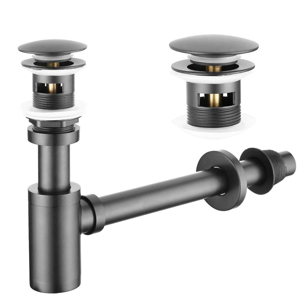 Basin Pop-Up Drain with Bottle Trap Set – Overflow Drain & Anti-Odor Trap – PD0001 Brushed Gun Metal
