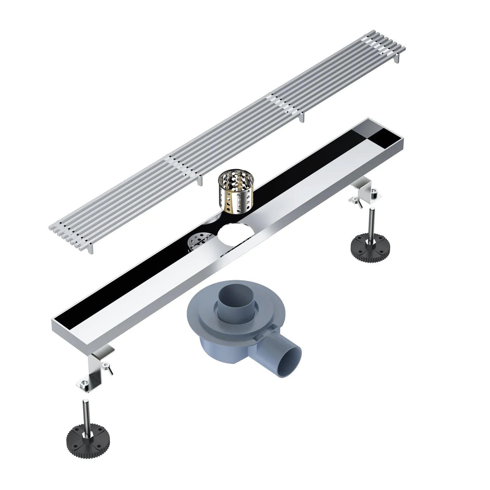600x68mm SUS 304 Linear Floor Drain – 360° Rotatable Siphon – SFD21038