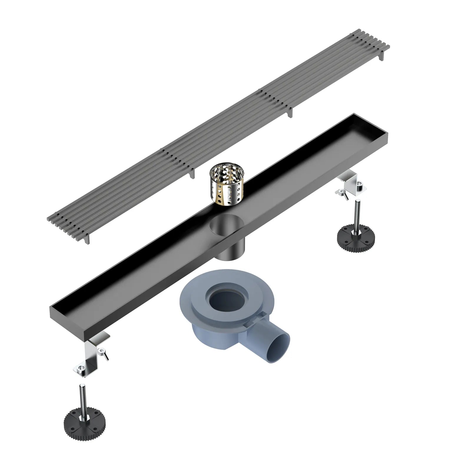 600x68mm SUS 304 Linear Floor Drain – 360° Rotatable Siphon – SFD21038