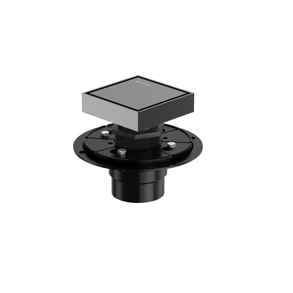 4"x4" Solid Brass Square Tile-In Shower Drain – Invisible Cover with 2" Outlet – SFD21043 Brushed Gun Metal