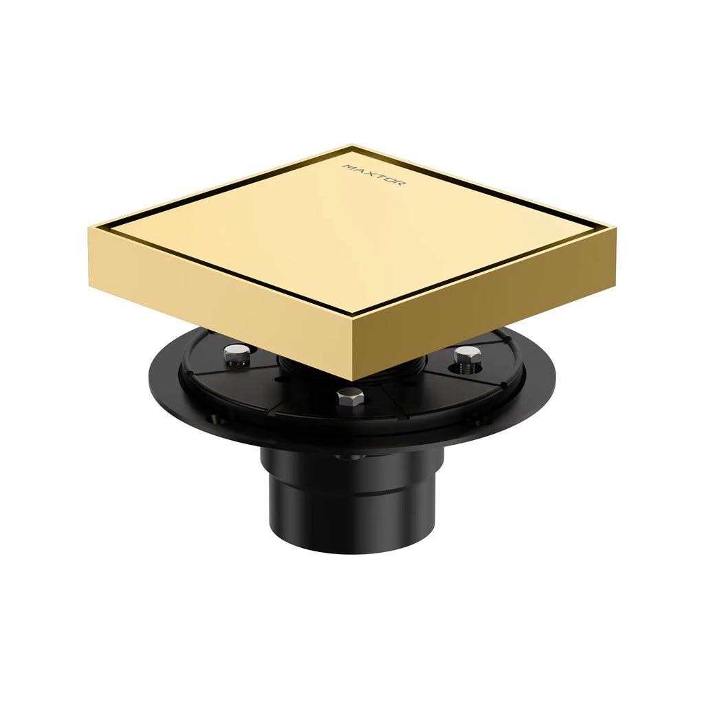 6"x6" Solid Brass Square Tile-In Shower Drain – Invisible Cover with 2" Outlet – SFD21044 Brushed Gold
