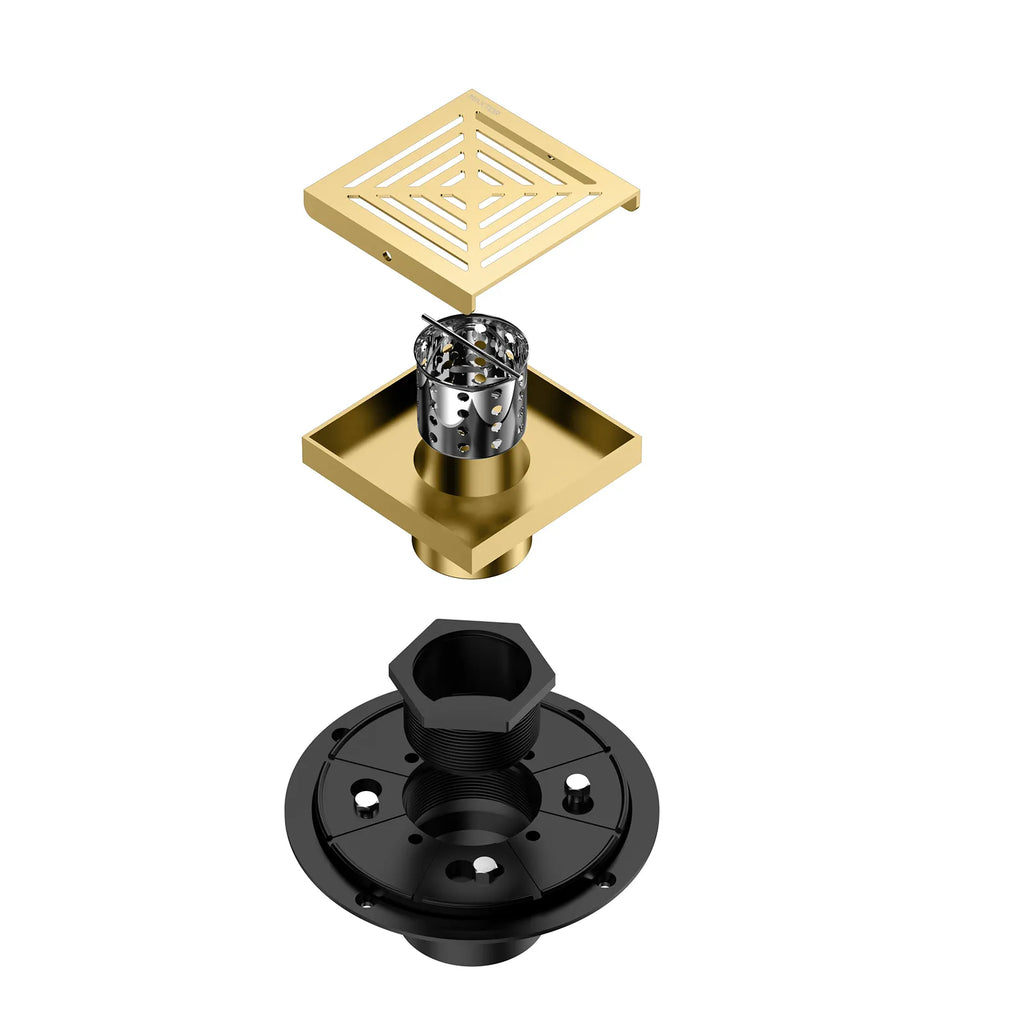 4"x4" Solid Brass Square Shower Drain – Linear Cover with 2" Outlet – SFD21045