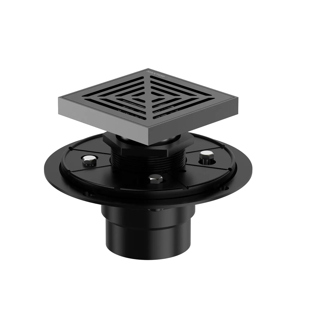 4"x4" Solid Brass Square Shower Drain – Linear Cover with 2" Outlet – SFD21045 Brushed Gun Metal