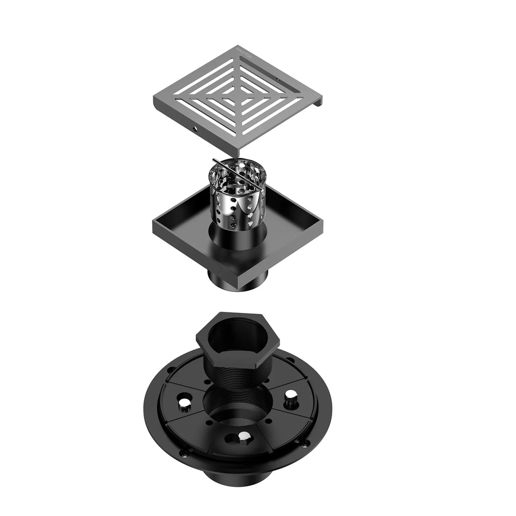4"x4" Solid Brass Square Shower Drain – Linear Cover with 2" Outlet – SFD21045