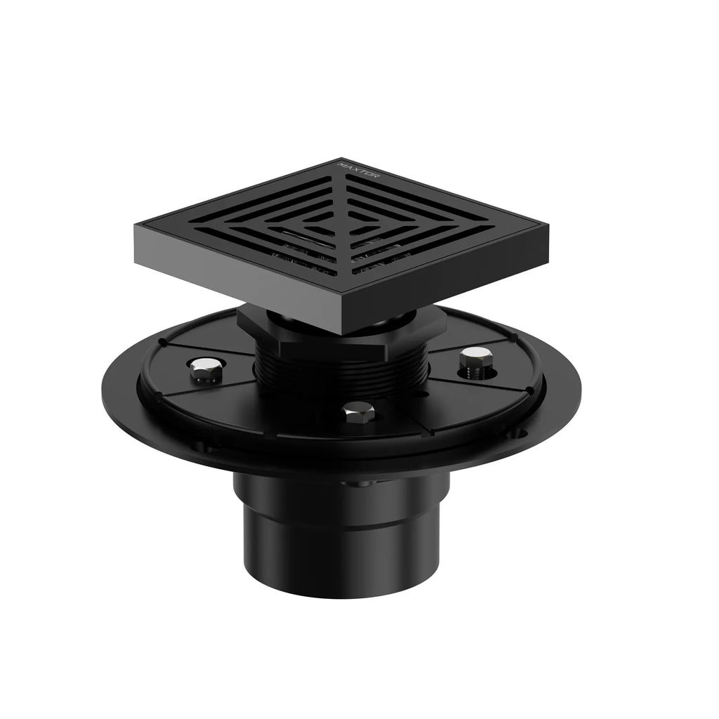 4"x4" Solid Brass Square Shower Drain – Linear Cover with 2" Outlet – SFD21045 Matte Black