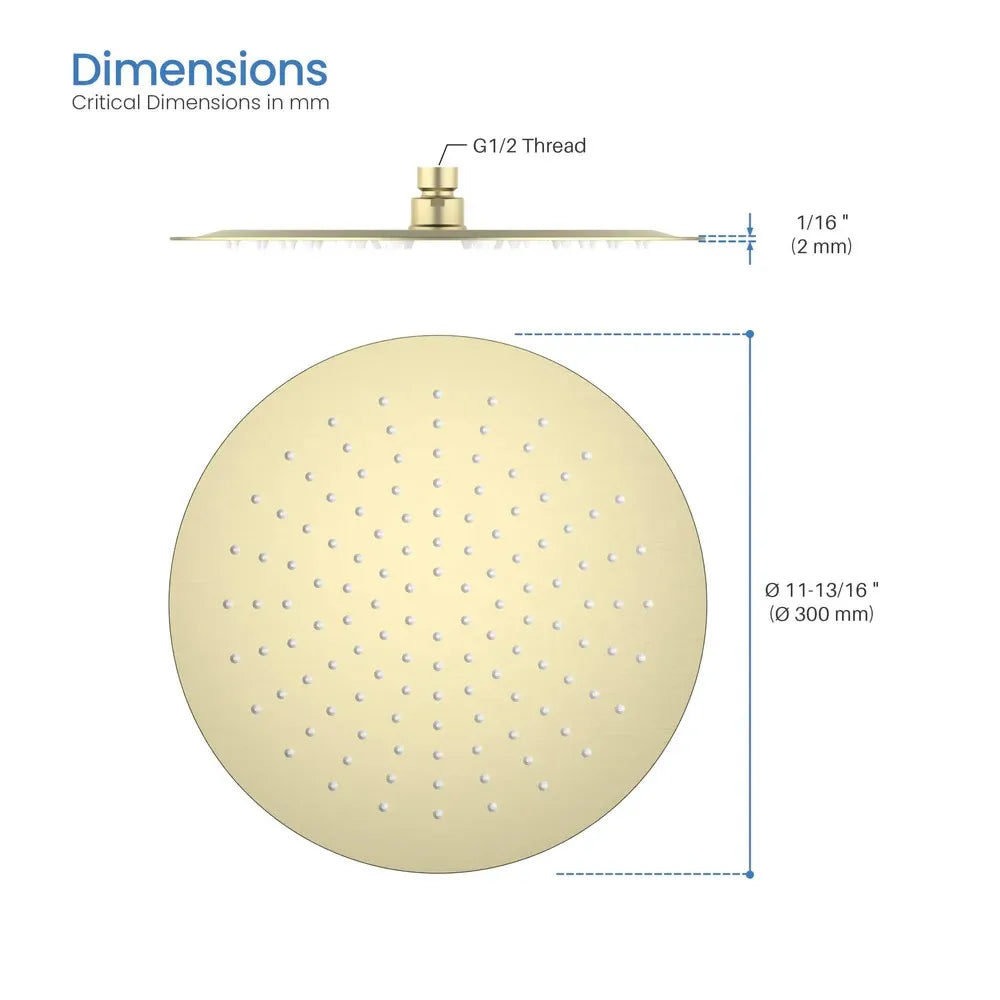 Ø300mm SUS 304 Overhead Rain Shower – 2mm Super Thin Profile – SHA1202