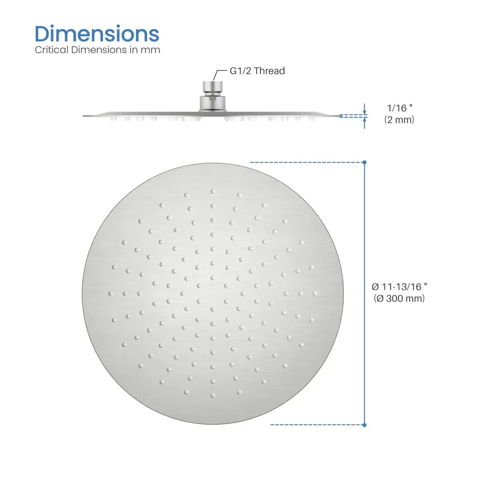 Ø300mm SUS 304 Overhead Rain Shower – 2mm Super Thin Profile – SHA1202