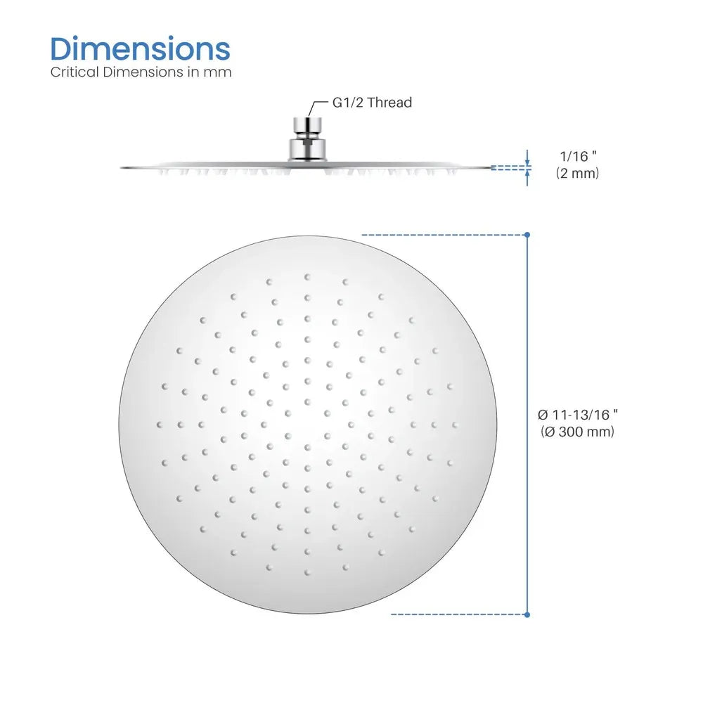 Ø300mm SUS 304 Overhead Rain Shower – 2mm Super Thin Profile – SHA1202