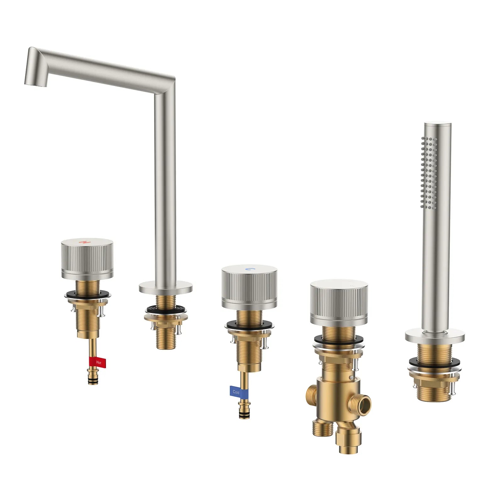 5 Holes Bathtub Faucet – 2 Way Deck Mounted, Solid Brass Construction-TF020027 Brushed Nickel