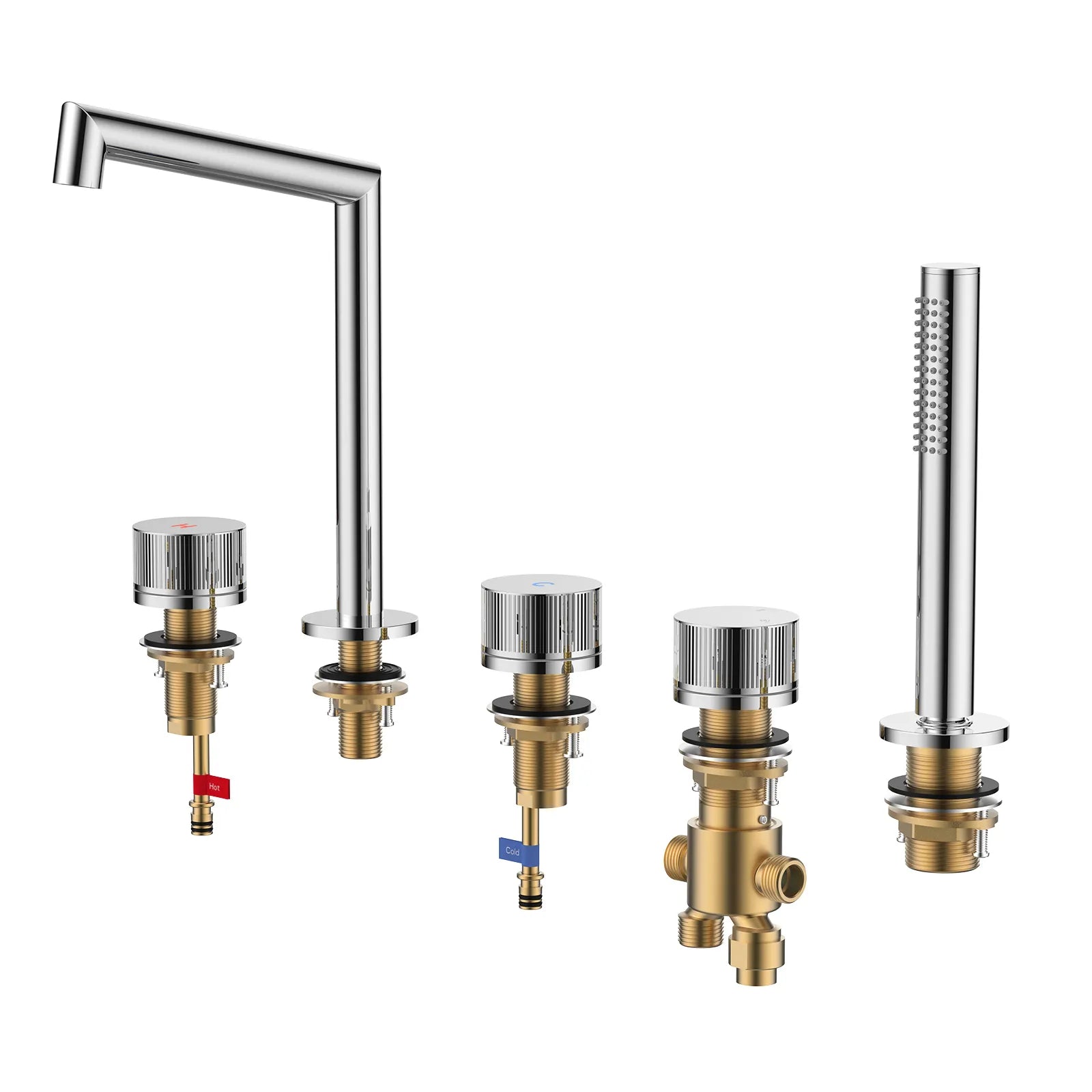5 Holes Bathtub Faucet – 2 Way Deck Mounted, Solid Brass Construction-TF020027 Chrome