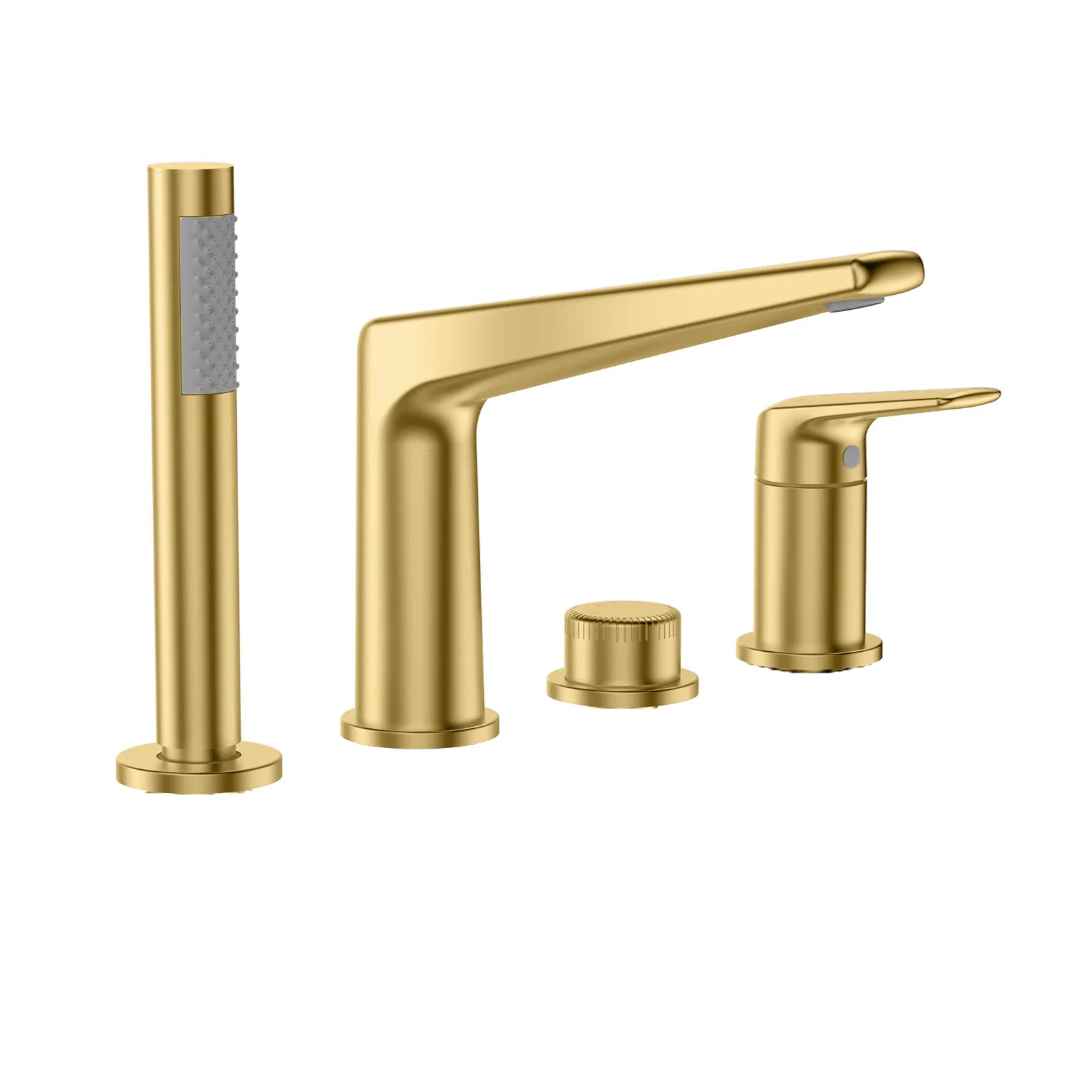 Kris 4-Hole Deck-Mounted Bath Mixer With Diverter, Spout and Hand Shower-TF020070 Brushed Gold
