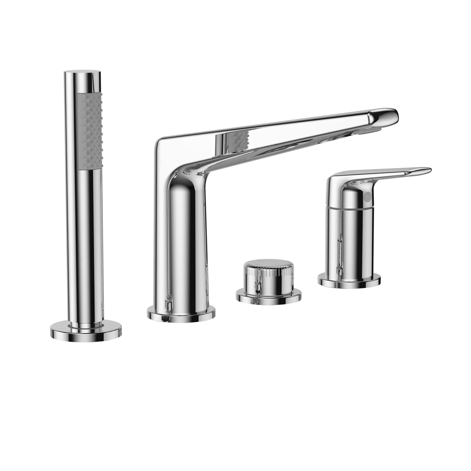 Kris 4-Hole Deck-Mounted Bath Mixer With Diverter, Spout and Hand Shower-TF020070 Chrome