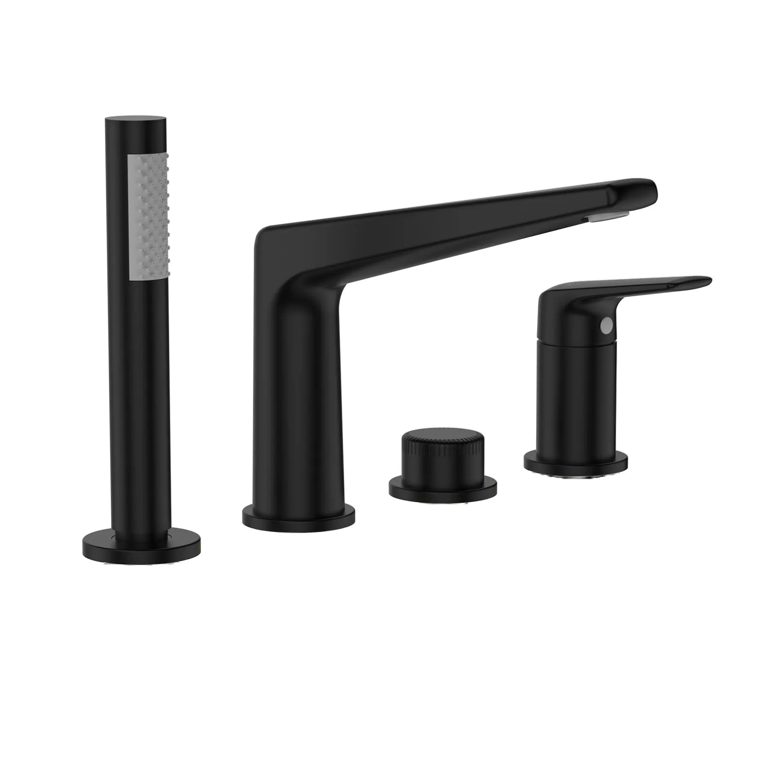 Kris 4-Hole Deck-Mounted Bath Mixer With Diverter, Spout and Hand Shower-TF020070 Matte Black