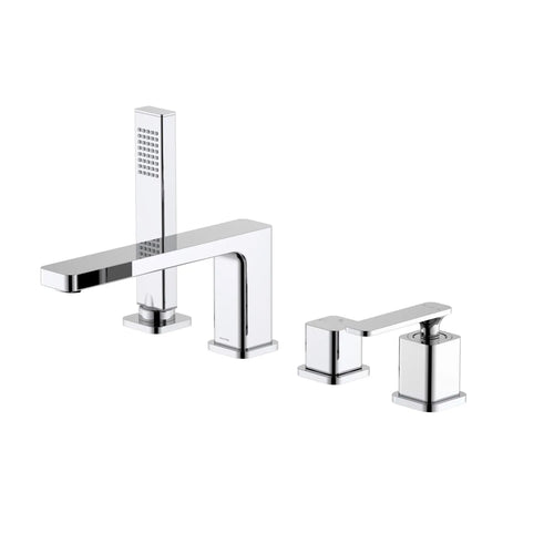 2-Way Deck Mounted Brass Bathtub Faucet with Hand Shower & Neoperl Aerator-TF020101 Chrome