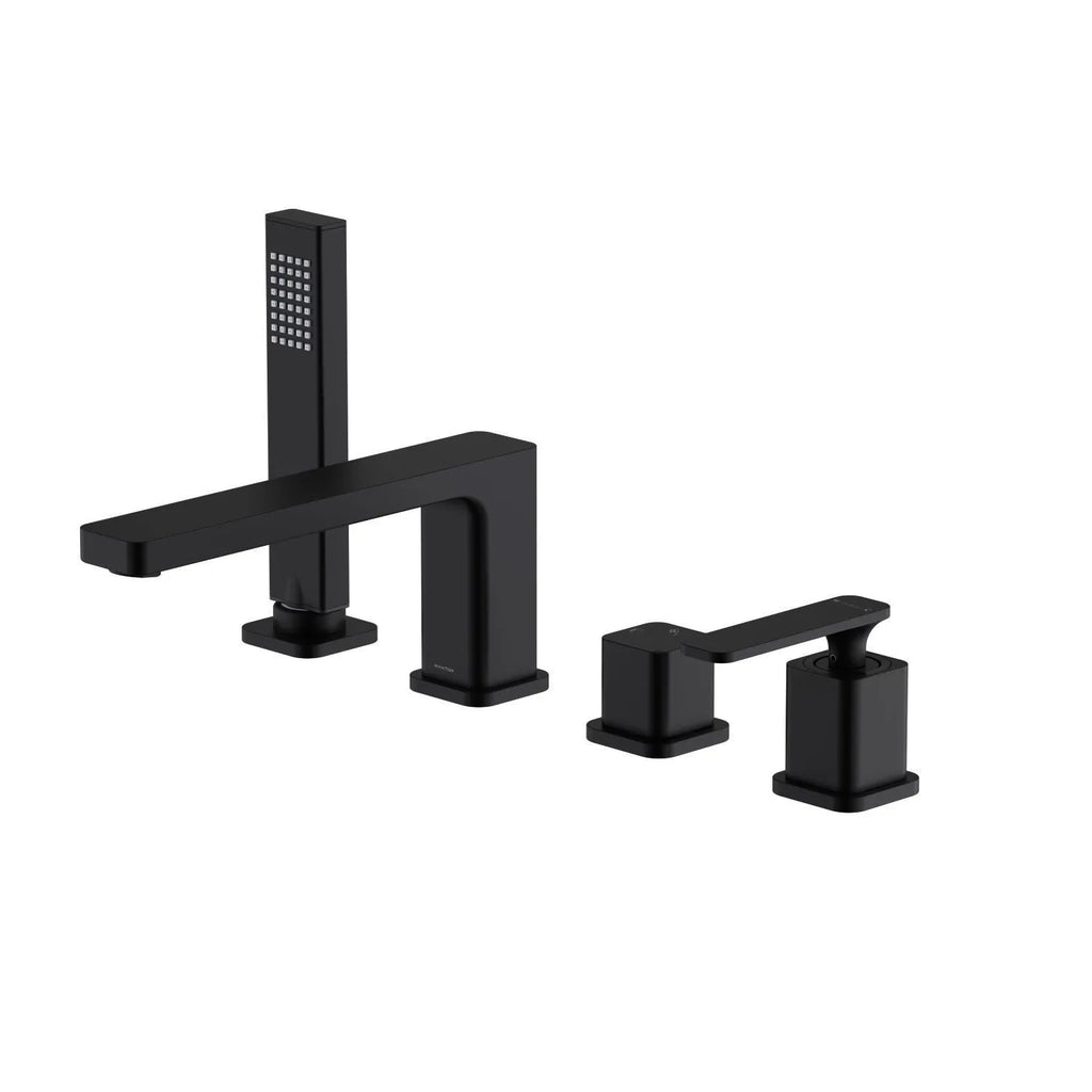 2-Way Deck Mounted Brass Bathtub Faucet with Hand Shower & Neoperl Aerator-TF020101 Matte Black