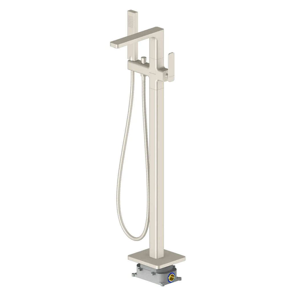 2-Way Freestanding Solid Brass Bathtub Faucet with Hand Shower & Metal Base-TF021001 Brushed Nickel