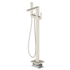 2-Way Freestanding Solid Brass Bathtub Faucet with Hand Shower & Metal Base-TF021001 Brushed Nickel