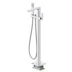 2-Way Freestanding Solid Brass Bathtub Faucet with Hand Shower & Metal Base-TF021001 Chrome