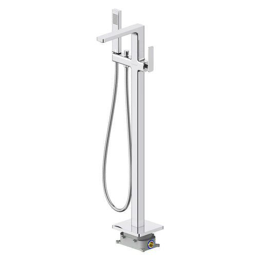 2-Way Freestanding Solid Brass Bathtub Faucet with Hand Shower & Metal Base-TF021001 Chrome